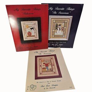 First Love Designs Seasonal Halloween‎ Scarecrow Snowman Cross Stitch Lot of 3